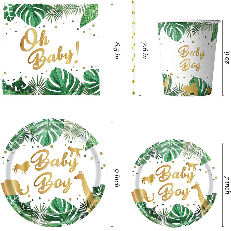 GAOMON 120PCS Jungle Animals Tableware Set Includes Plates Napkins Cups Straws Jungle Theme