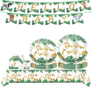 GAOMON 120PCS Jungle Animals Tableware Set Includes Plates Napkins Cups Straws Jungle Theme