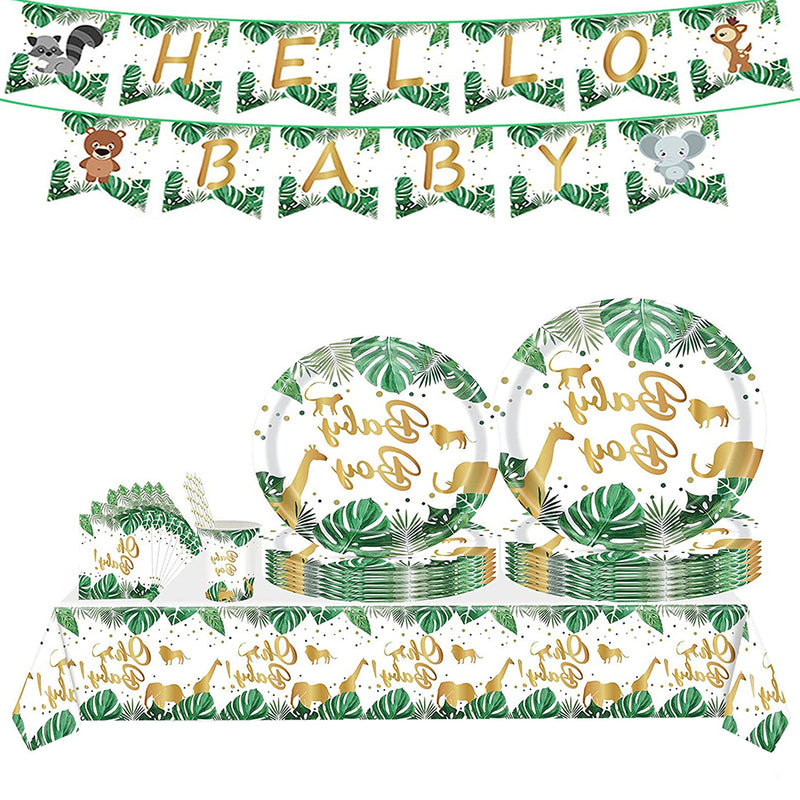 GAOMON 120PCS Jungle Animals Tableware Set Includes Plates Napkins Cups Straws Jungle Theme