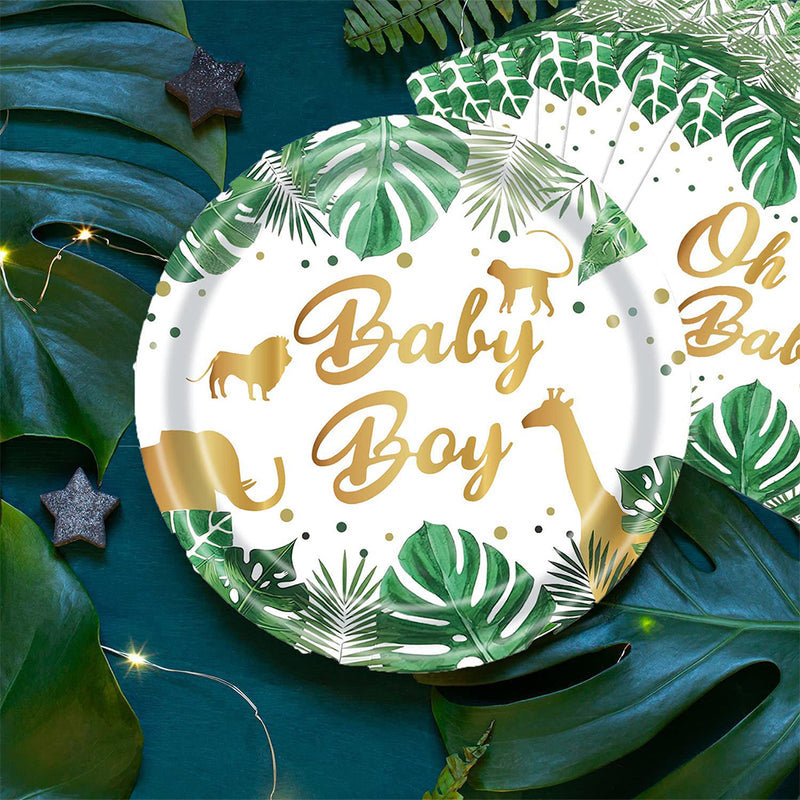 GAOMON 120PCS Jungle Animals Tableware Set Includes Plates Napkins Cups Straws Jungle Theme