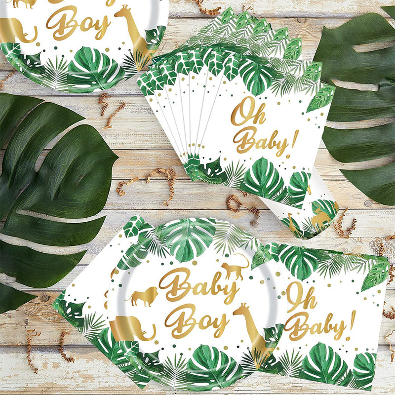GAOMON 120PCS Jungle Animals Tableware Set Includes Plates Napkins Cups Straws Jungle Theme