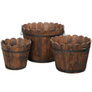 GAOMON 3PCS Planting Pots Retro Style Outdoor Reinforced Flower-Shaped Wooden Barrels