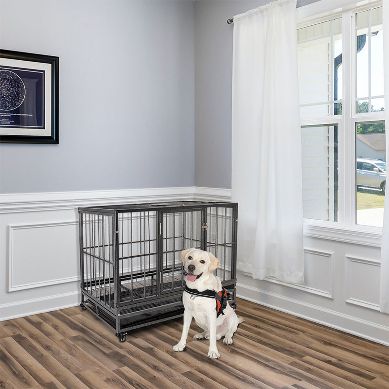 GAOMON 36in Portable Foldable Cage Easy Assemble Pet Playpen with Tray Rollers
