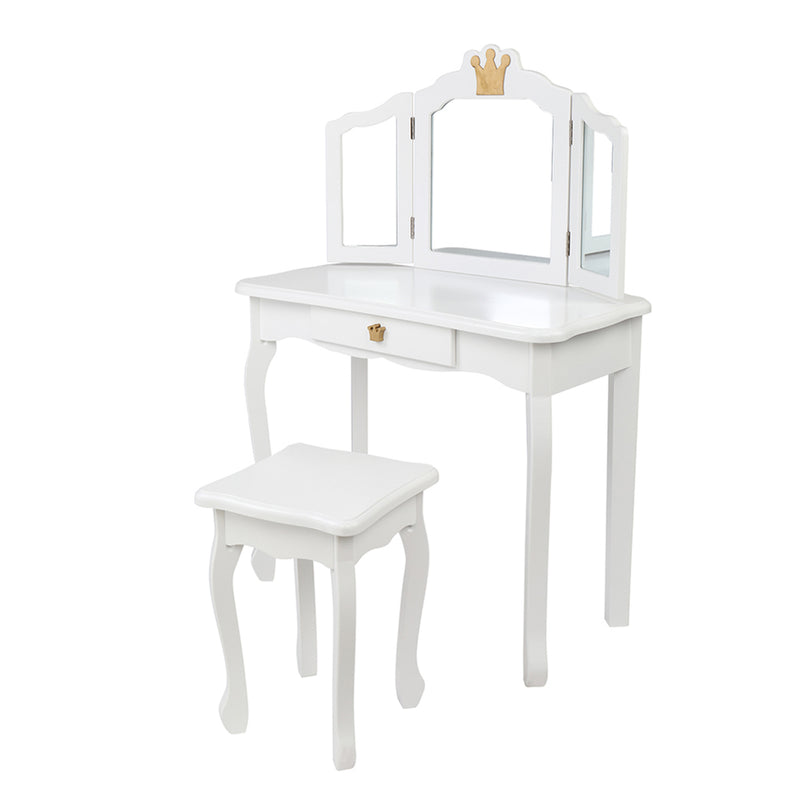 GAOMON Children Dressing Table 3-sided Foldable Mirror Dressing Table + Chair White