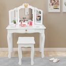 GAOMON Children Dressing Table 3-sided Foldable Mirror Dressing Table + Chair White
