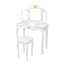 GAOMON Children Dressing Table 3-sided Foldable Mirror Dressing Table + Chair White
