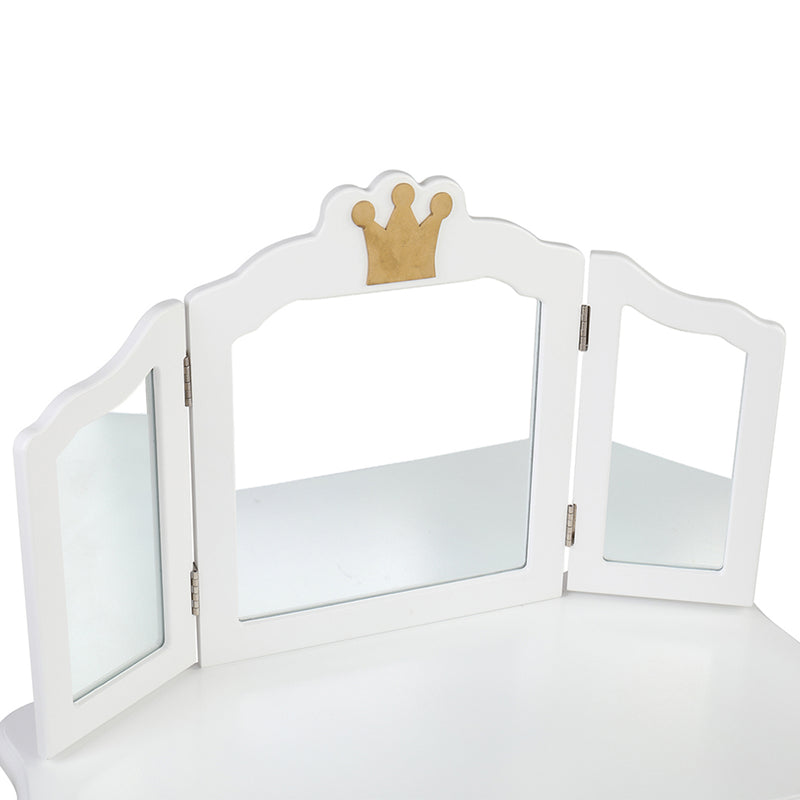 GAOMON Children Dressing Table 3-sided Foldable Mirror Dressing Table + Chair White