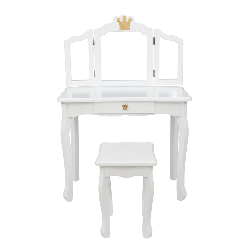 GAOMON Children Dressing Table 3-sided Foldable Mirror Dressing Table + Chair White