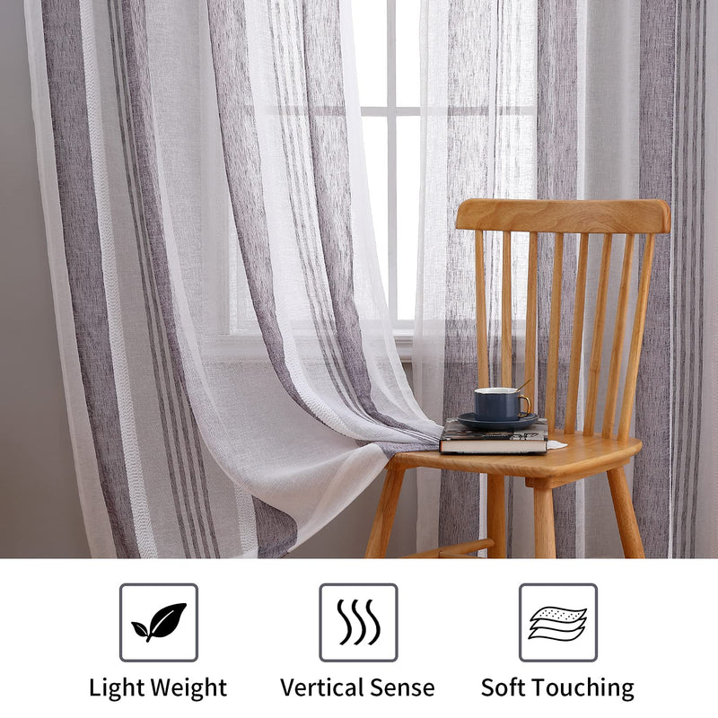 GAOMON 52 inches W Sheer Curtains for Living Room Bedroom Purple 52 inches W x95 inches L