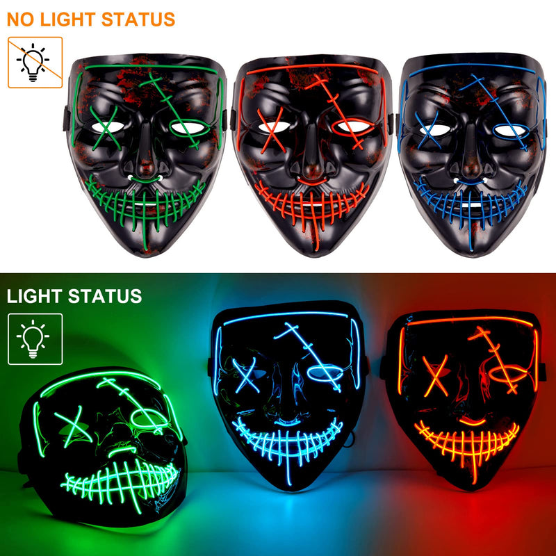 GAOMON 3 Pack Led Light Up Masks Scary Masks for Halloween