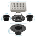 GAOMON 6 Inch Square Shower Floor Drain Brushed Nickel Removable Grid Cover Hair Filter