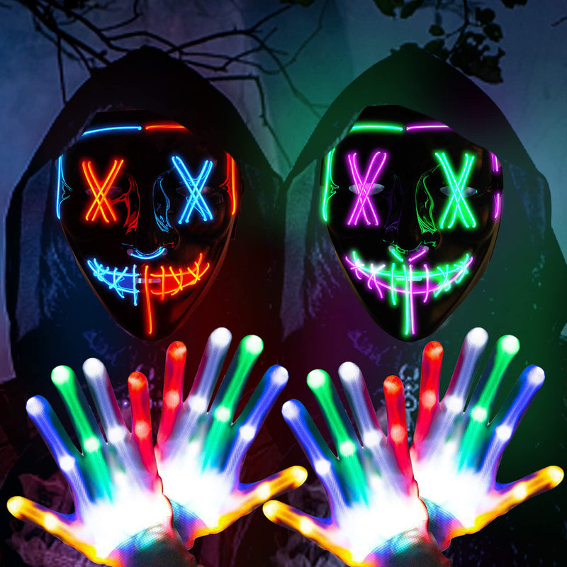 GAOMON 2 Pack Halloween Led Masks and Gloves Set