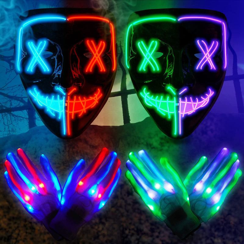 GAOMON 6PACK Halloween Purge Mask LED Gloves Set
