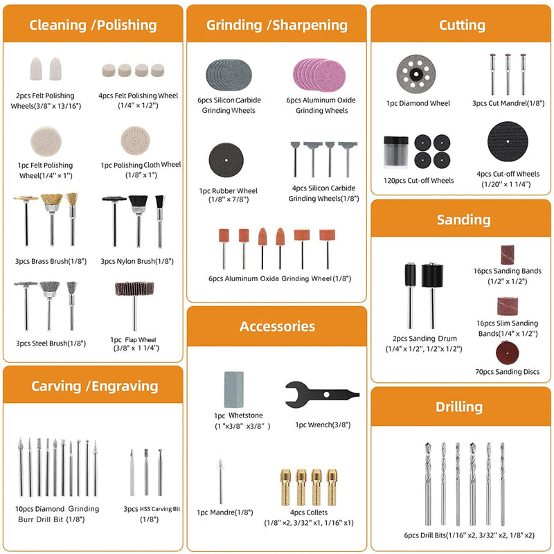 GAOMON Rotary Tool Accessories Kit 300Pcs Universal Shank Fitment with Drill Bits