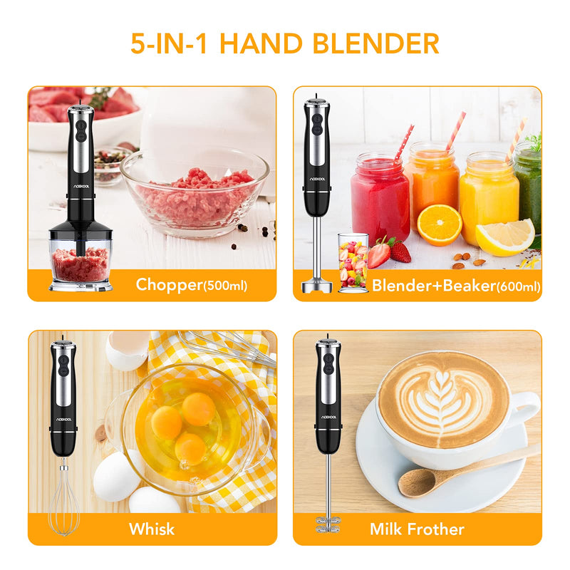 GAOMON Blender BH1 5-in-1 Stainless Steel Electric Hand Blender