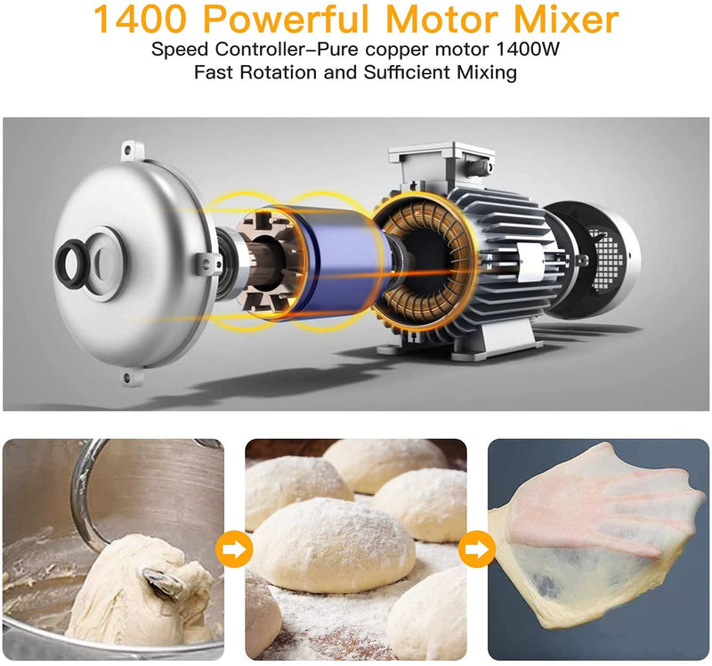 GAOMON Mixer MC1 1400W 7.5QT 10 Speeds Tilt-Head Stand Mixer Silver EU Plug