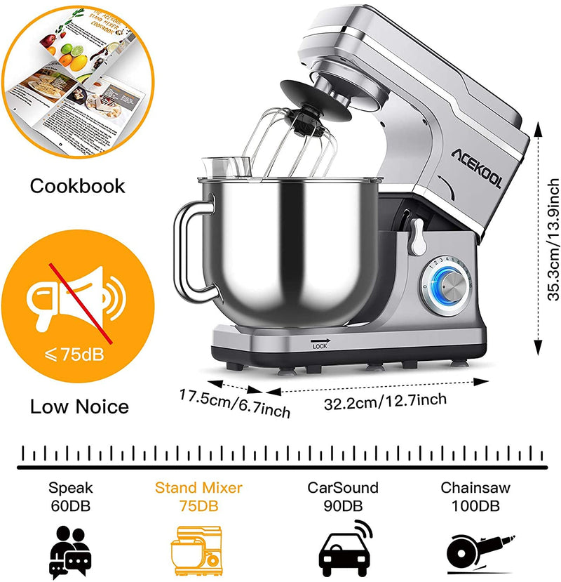 GAOMON Mixer MC1 1400W 7.5QT 10 Speeds Tilt-Head Stand Mixer Silver EU Plug