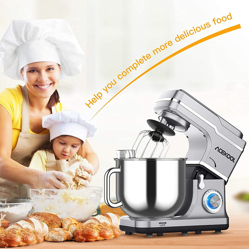 GAOMON Mixer MC1 1400W 7.5QT 10 Speeds Tilt-Head Stand Mixer Silver EU Plug