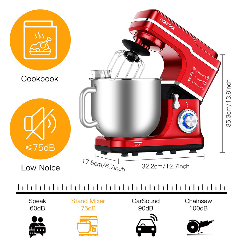 GAOMON Mixer MC1 1400W 7.5QT 10 Speeds Tilt-Head Stand Mixer Red UK Plug