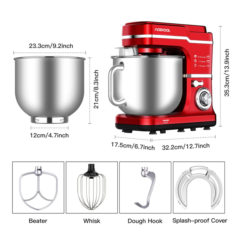 GAOMON Mixer MC1 1400W 7.5QT 10 Speeds Tilt-Head Stand Mixer Red UK Plug