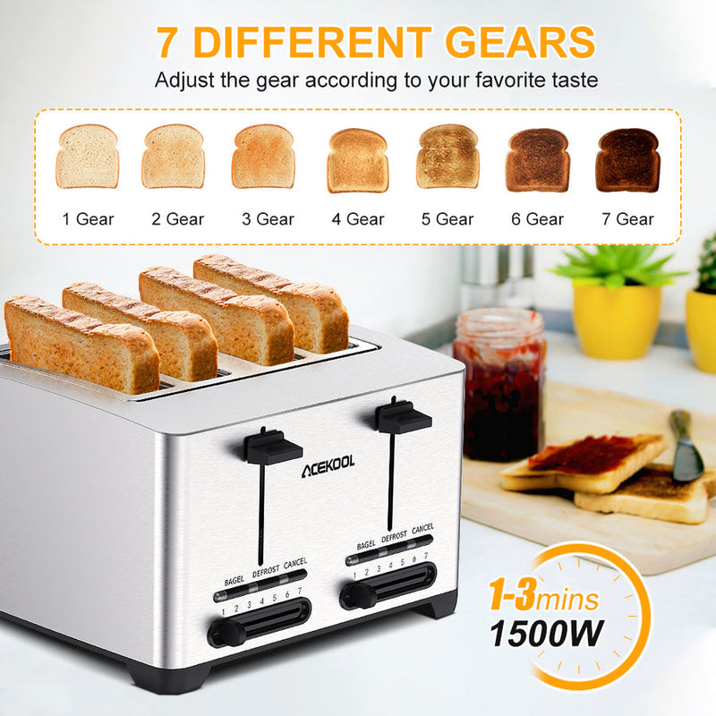 GAOMON Toaster TA1 Stainless Steel 4-Slice 7 Shades Toaster UK Plug