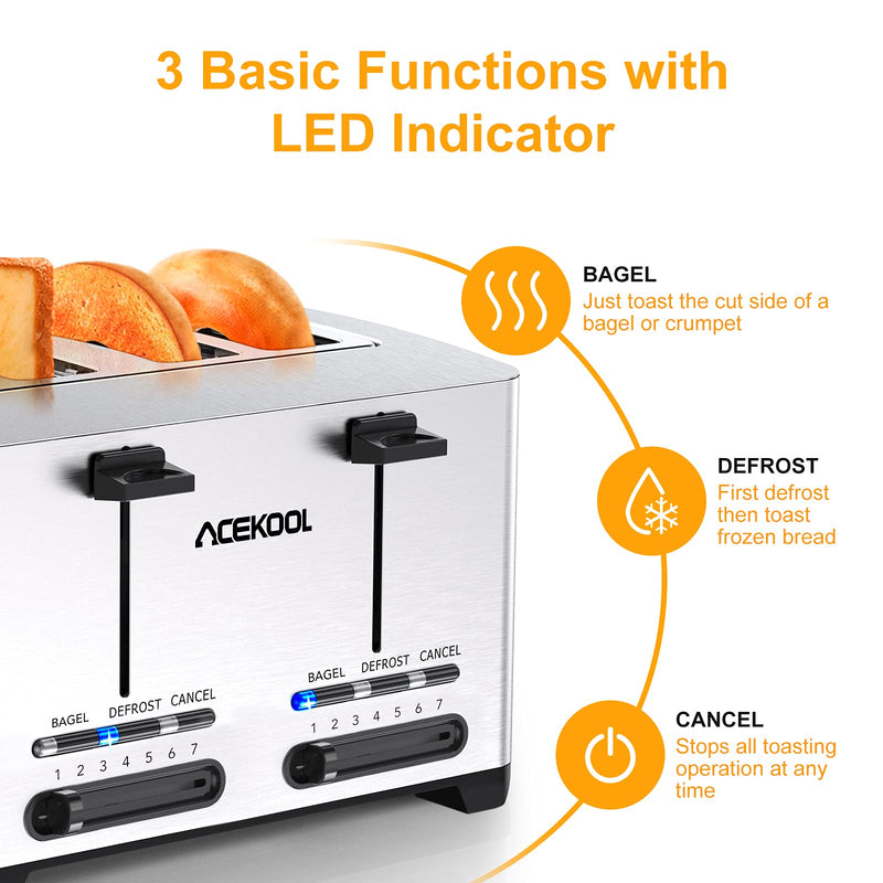 GAOMON Toaster TA1 Stainless Steel 4-Slice 7 Shades Toaster UK Plug