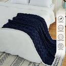 GAOMON Sherpa Fleece Soft Plush Jacquard Fluffy Throw Blanket Navy Blue 50" x 60"