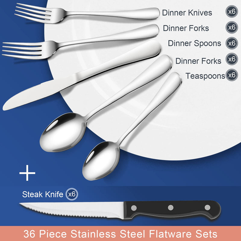 GAOMON 36 Piece S592 Stainless Steel Silverware Set with Steak Knives