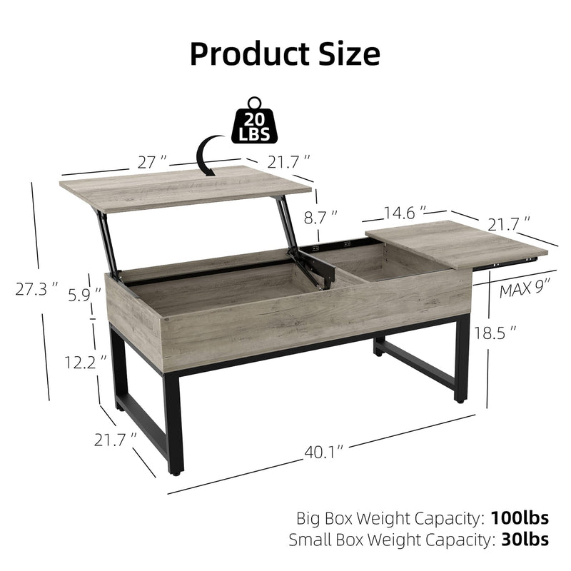 GAOMON Lift Top Coffee Table with Hidden Storage - Grey