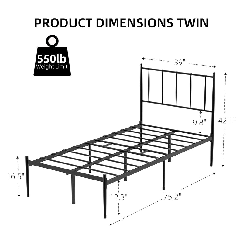 GAOMON Twin Size Metal Platform Bed Frame with Headboard