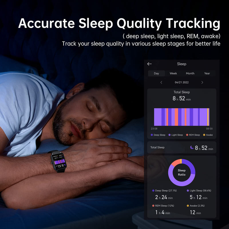 GAOMON Smart Watch 1.69" Full Touch Screen Fitness Tracker Black