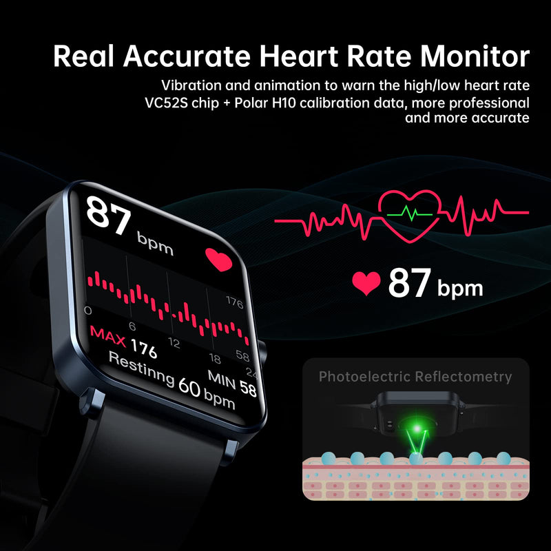 GAOMON Smart Watch 1.69" Full Touch Screen Fitness Tracker Black