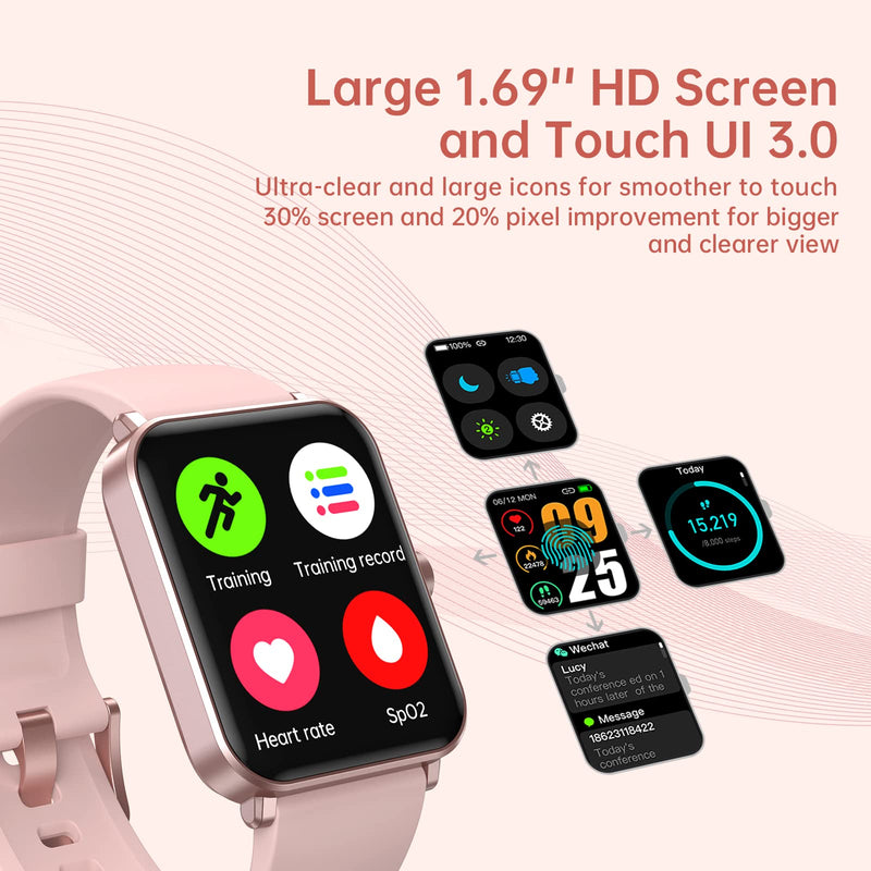 GAOMON Smart Watch 1.69" Full Touch Screen Fitness Tracker Pink