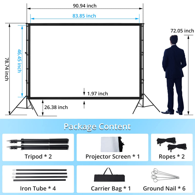 GAOMON Projector Screen With Stand 100 inch 16:9 4K HD Rear & Front Projections Movies Screen With Carry Bag