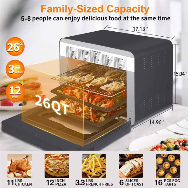 GEEK CHEF 26QT Air Fryer Toaster Oven with Rotisserie Steam Oven Oil-Free Frying