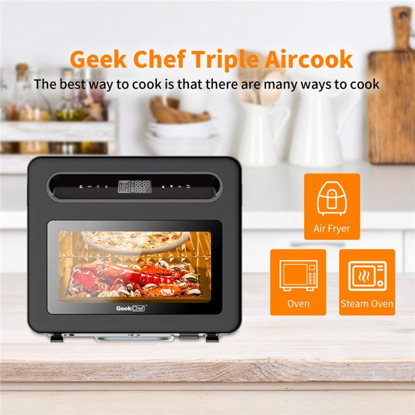 GEEK CHEF 26QT Air Fryer Toaster Oven with Rotisserie Steam Oven Oil-Free Frying