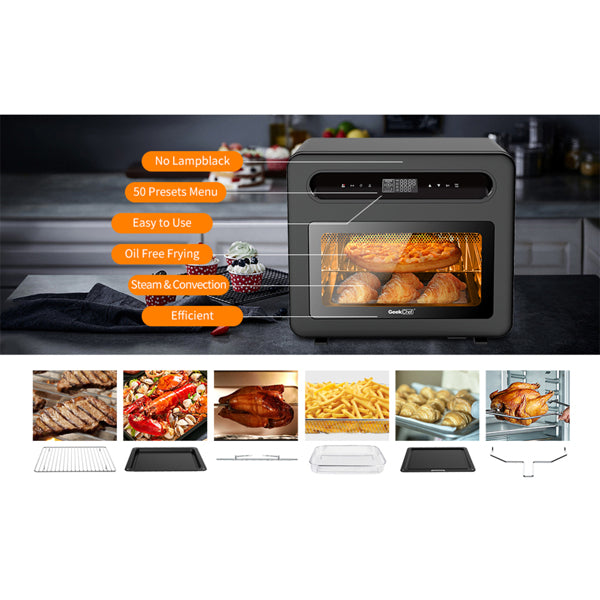 GEEK CHEF 26QT Air Fryer Toaster Oven with Rotisserie Steam Oven Oil-Free Frying