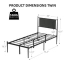 GAOMON Twin Size Metal Platform Bed Frame with Upholstered Headboard