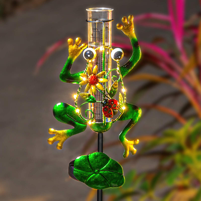 GAOMON Metal Solar Frog Rain Gauge Outdoor Decorative