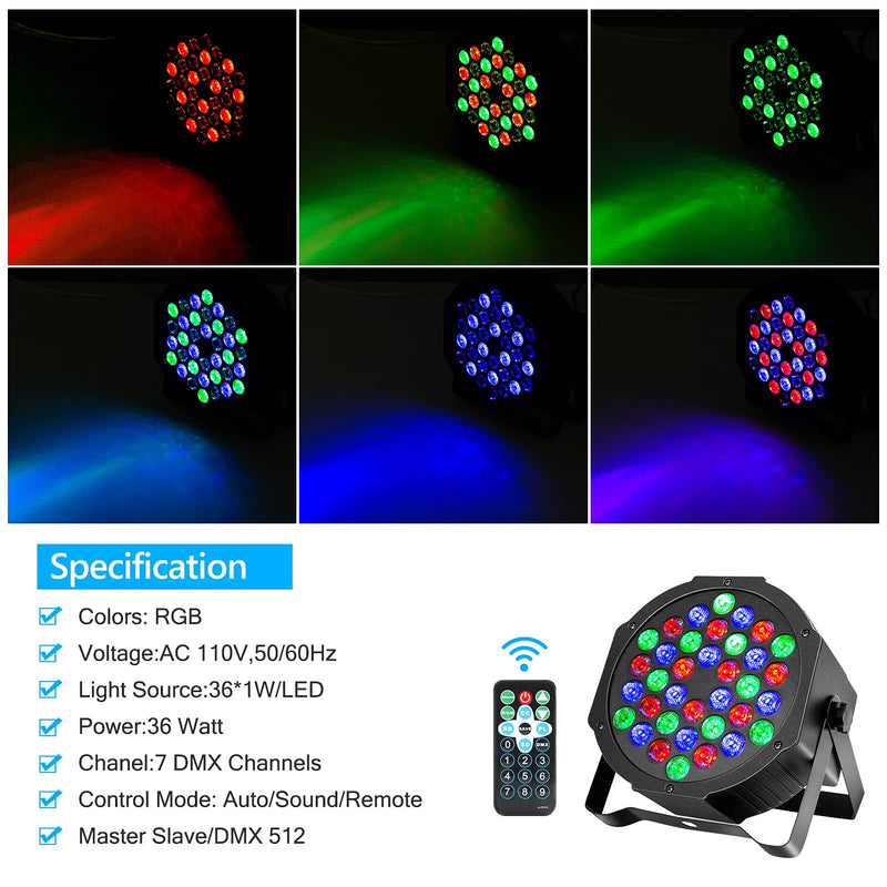 LITAKE Party Lights 36 LED RGB Stage Lights 2 Packs