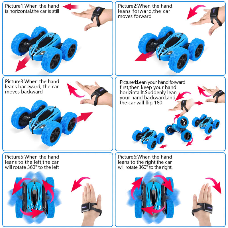 GAOMON RC Stunt Car Watch Gesture Sensor Car 4WD 360° Rotating Car Blue