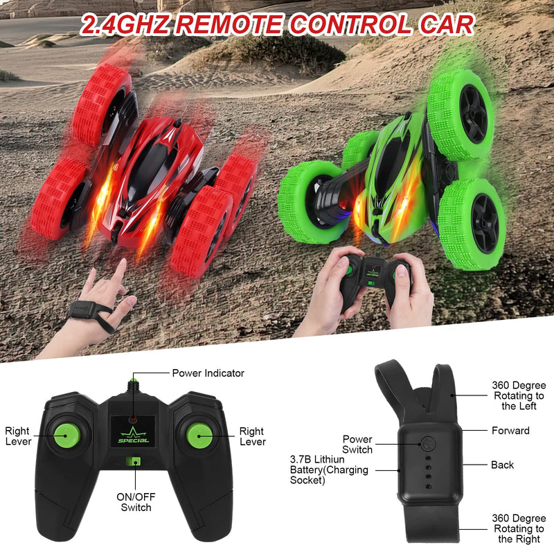 GAOMON 2Pack RC Stunt Car Watch Gesture Sensor Car Green+Red