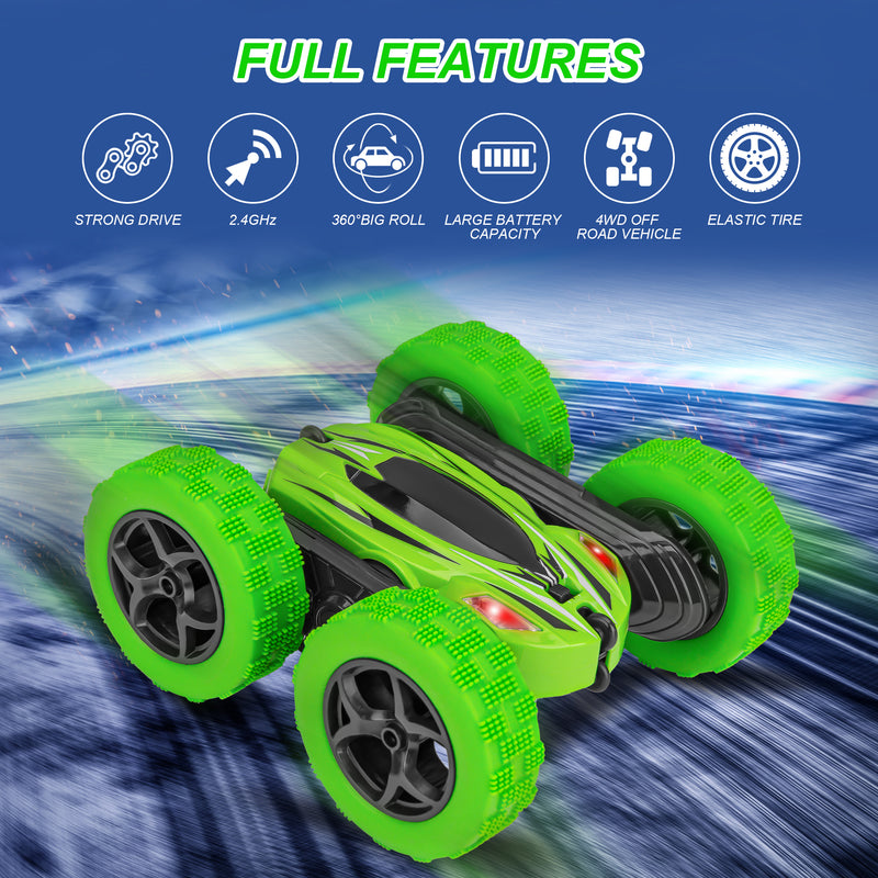 GAOMON Remote Control Car 1165A RC Stunt Car Toy Double Sided 360 Rotating Vehicle Green