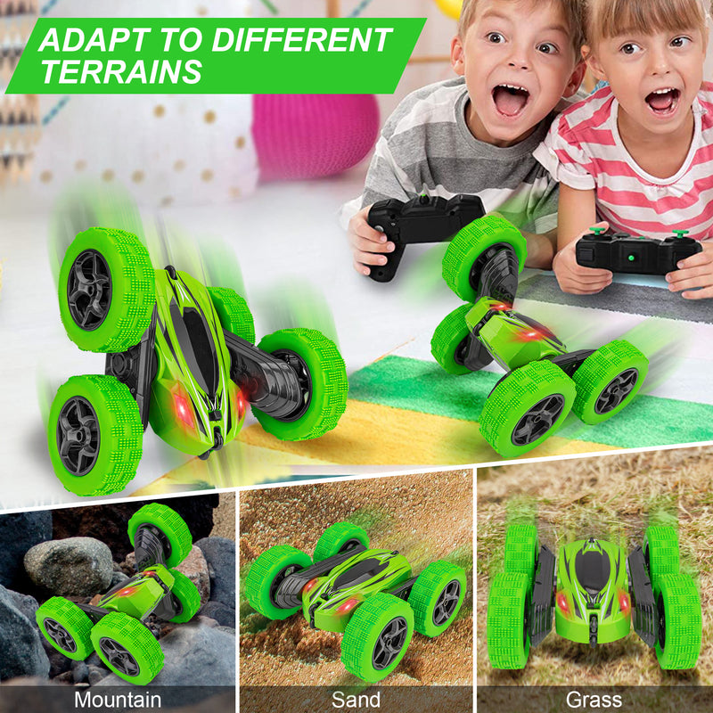 GAOMON Remote Control Car 1165A RC Stunt Car Toy Double Sided 360 Rotating Vehicle Green