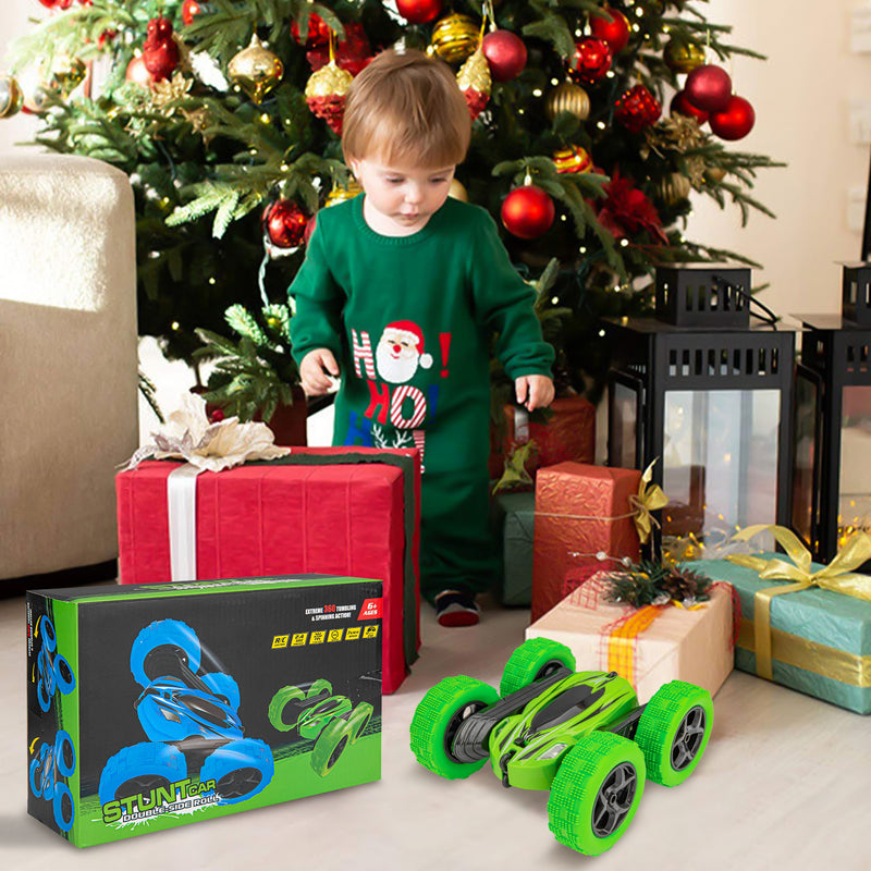 GAOMON Remote Control Car 1165A RC Stunt Car Toy Double Sided 360 Rotating Vehicle Green