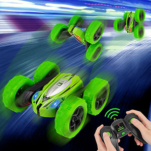GAOMON Remote Control Car 1165A RC Stunt Car Toy Double Sided 360 Rotating Vehicle Green