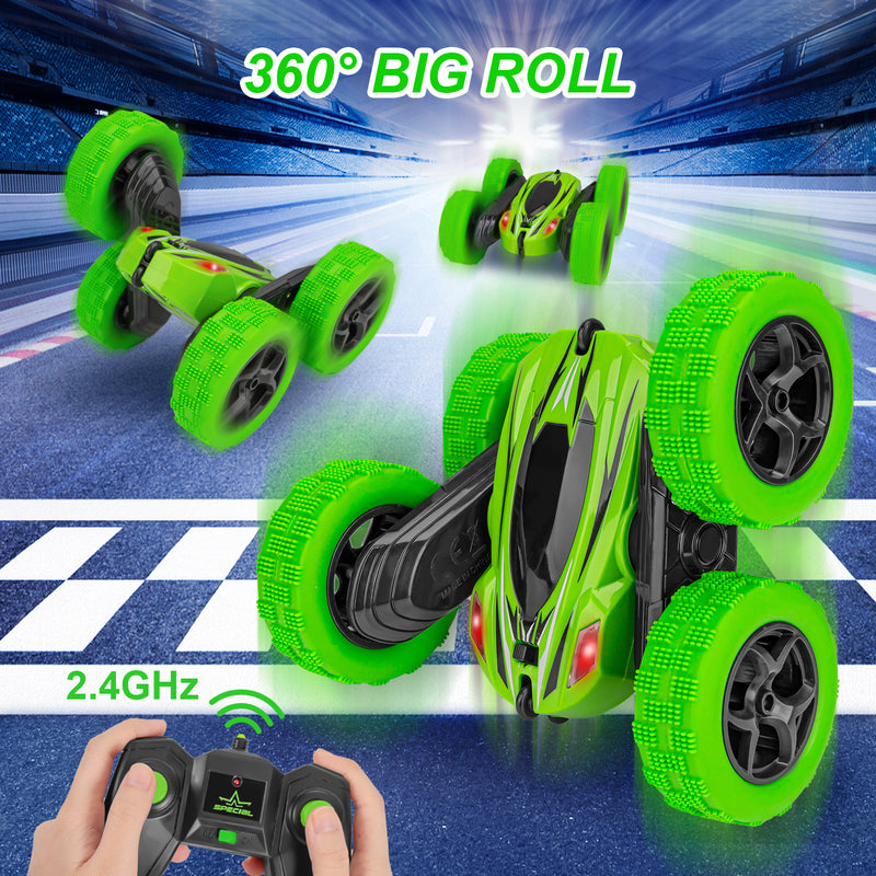 GAOMON Remote Control Car 1165A RC Stunt Car Toy Double Sided 360 Rotating Vehicle Green