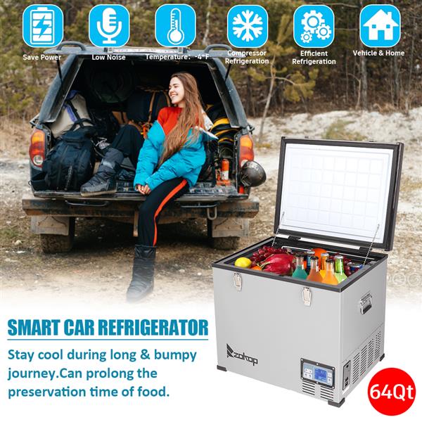 ZOKOP BCD60 60L Compressor Key Display Car Refrigerator Cold Rolled Gray