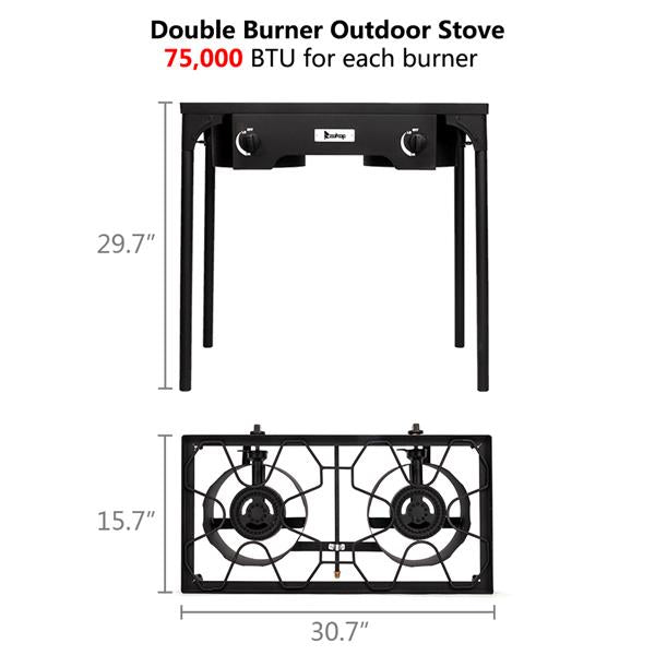 ZOKOP EX72 Double Burner Outdoor Camp Stove Gas Cooker  Portable Cast Iron Patio Cooking Burner