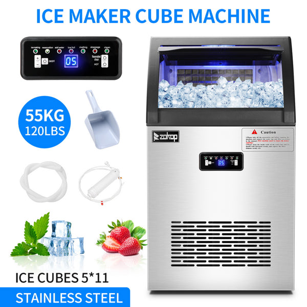 ZOKOP Ice Maker Cube Machine SKF-C50FL 120V 495W Stainless Steel Freestanding